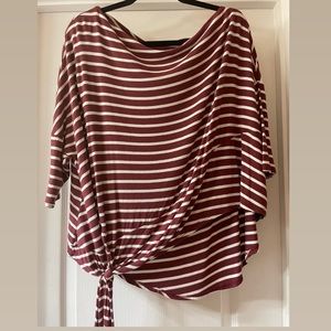 Maroon and white striped top size Large